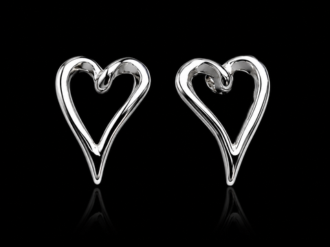 Sterling Silver Open Heart Stud Earrings