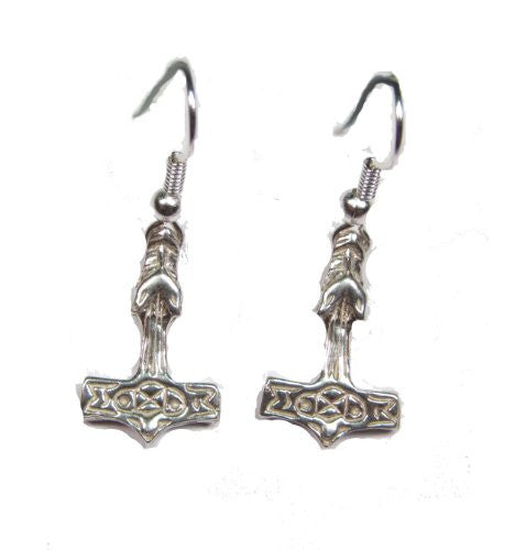 Sterling Silver Thor's Hammer Wolf Earrings