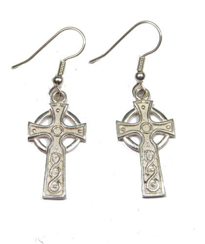 Sterling Silver Traditional Christian Celtic Cross Dangle Earrings